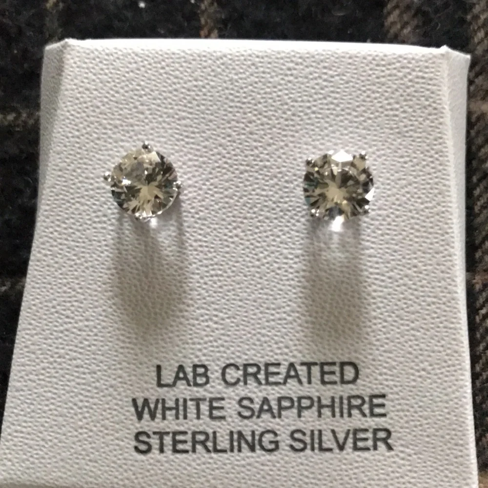 NWT White Sapphire/Sterling Silver Studs - Picture 6 of 7